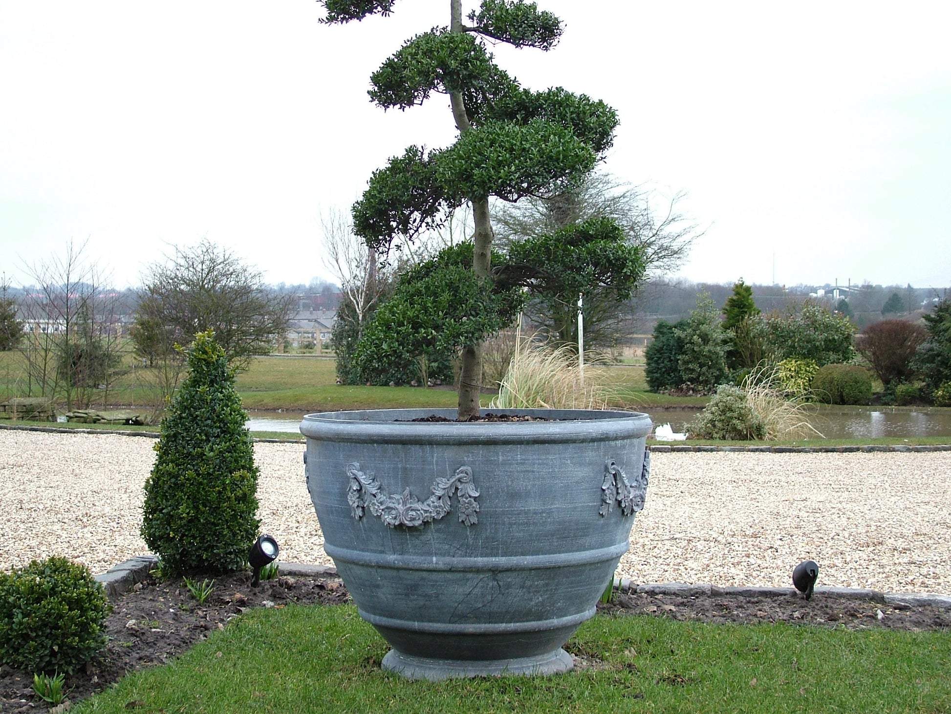 large lead garden pot 